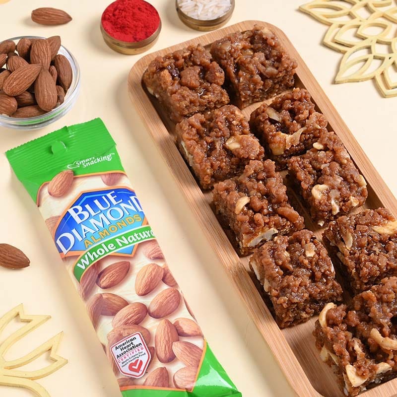 Designer Rakhi Duo With Almonds N Dhoda Burfi