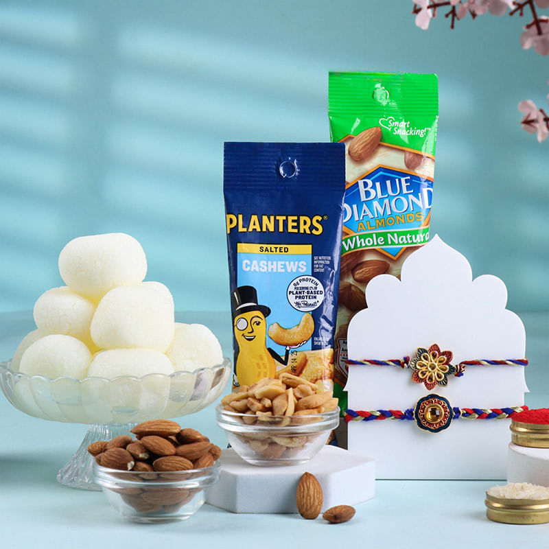 Designer Rakhi Duo With Dry Fruits N Sweets