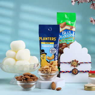 Designer Rakhi Duo With Healthy Nuts N Sweets