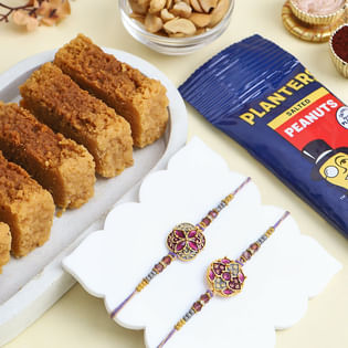 Designer Rakhi Duo With Milk Cake N Cashews