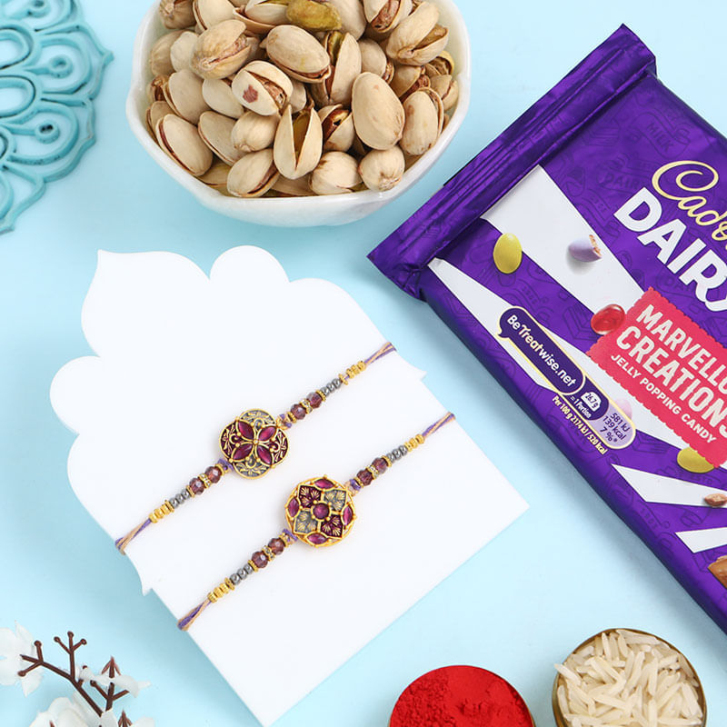 Designer Rakhi Duo With Nuts N Choco