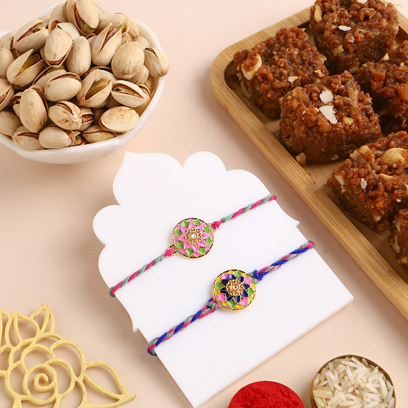 Designer Rakhi Duo With Nuts N Sweets