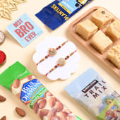 Two Designer Rakhis With Snacks N Soan Papdi