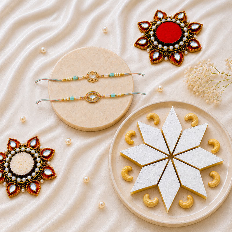 Designer Rakhi Duo With Traditional Kaju Katli