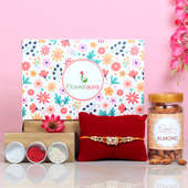 Designer Rakhi N Almonds - One Divine Rakhi with Roli and Chawal and Almonds and One Floweraura Signature Box