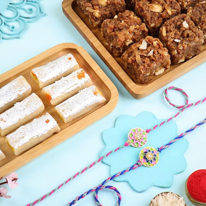 Designer Rakhi Pair With Classic Sweets
