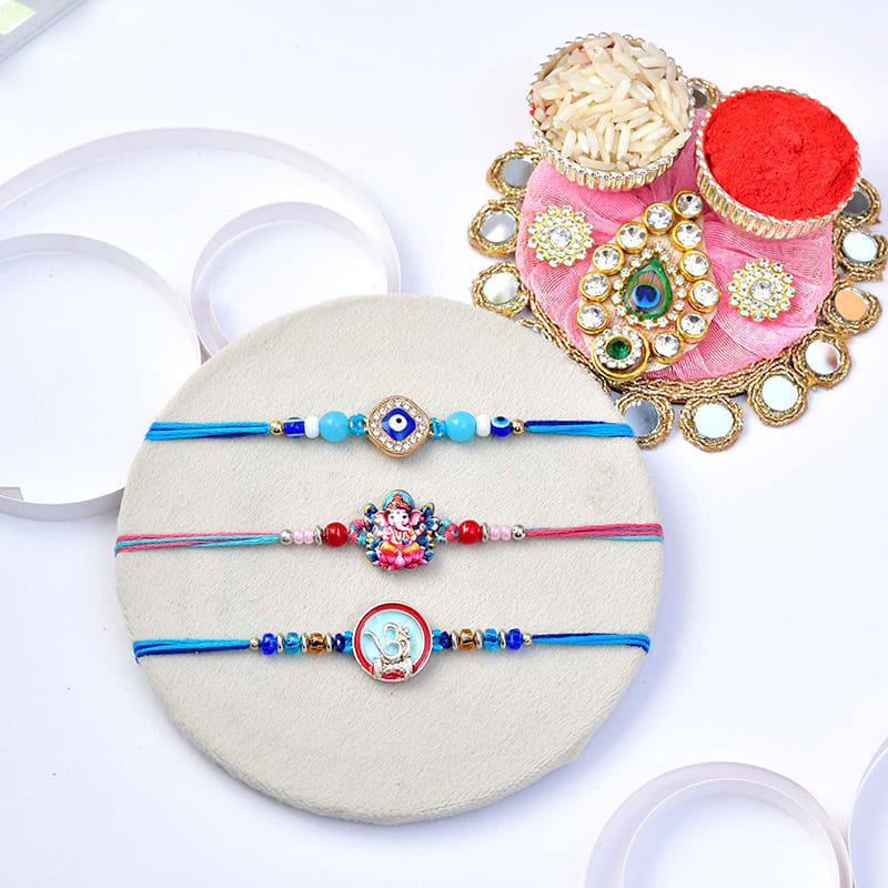 Designer Rakhi Trio N Festive Treats Gift Bag