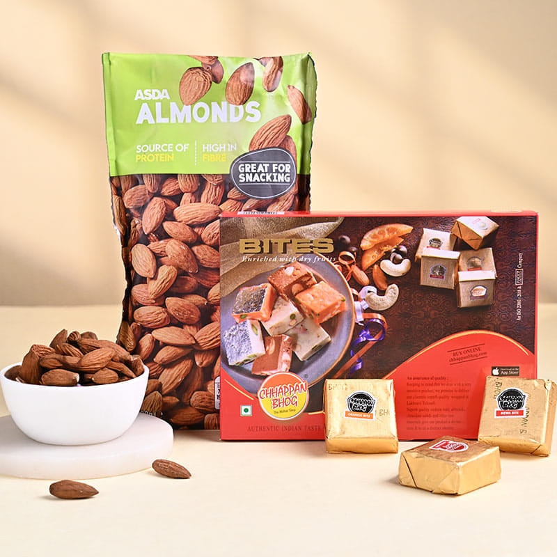 Designer Rakhi Trio Set With Sweets N Almonds