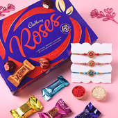 Set of 3 Designer Rakhi With Cadbury Roses Box