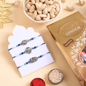 Designer Rakhi Trio With Cashews N Chocolates
