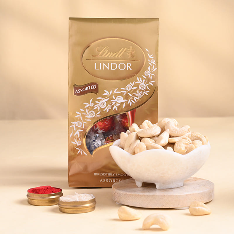 Designer Rakhi Trio With Cashews N Chocolates