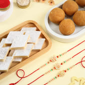 Set Of Three Designer Rakhis With Sweets