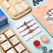 Designer Rakhi Trio With Kesar Petha And Besan Burfi