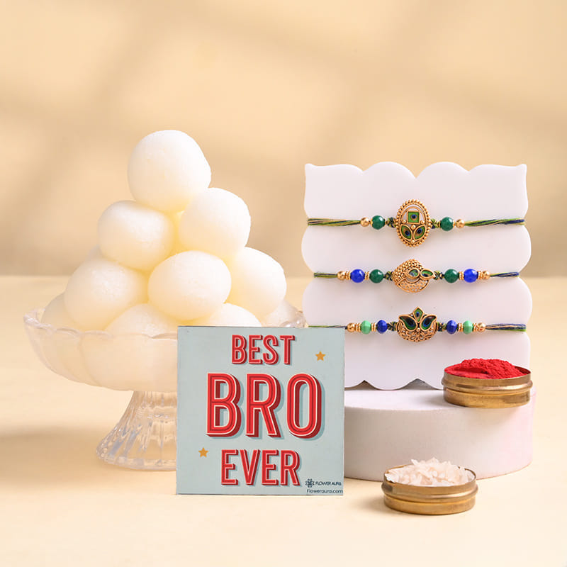 Designer Rakhi Trio With Rasgulla