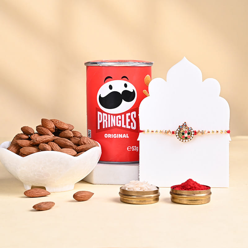 Designer Rakhi With Almonds N Pringles