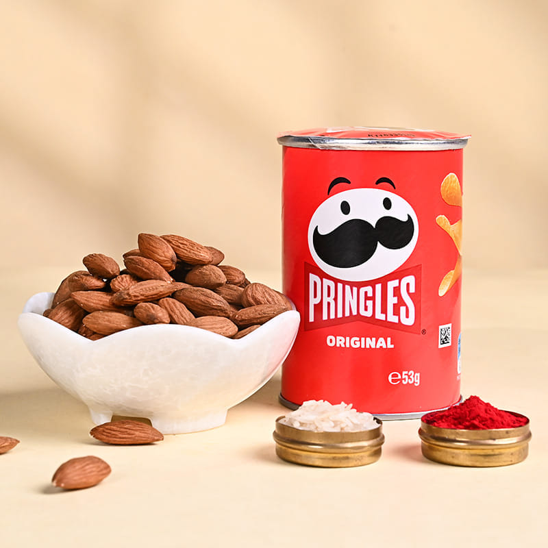 Designer Rakhi With Almonds N Pringles
