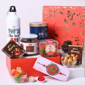 Designer Rakhi With Cookies Bottle Popcorn N Choco Almond