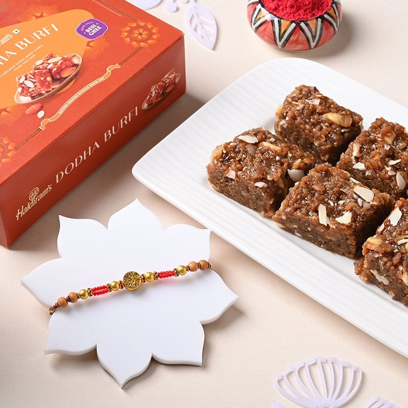 Single Designer Rakhi With Dodha Burfi to USA
