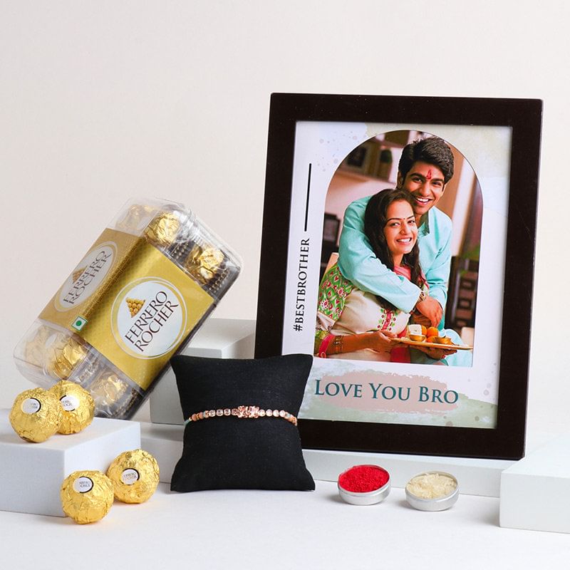 Designer Rakhi With Ferrero Rocher n Photo Frame