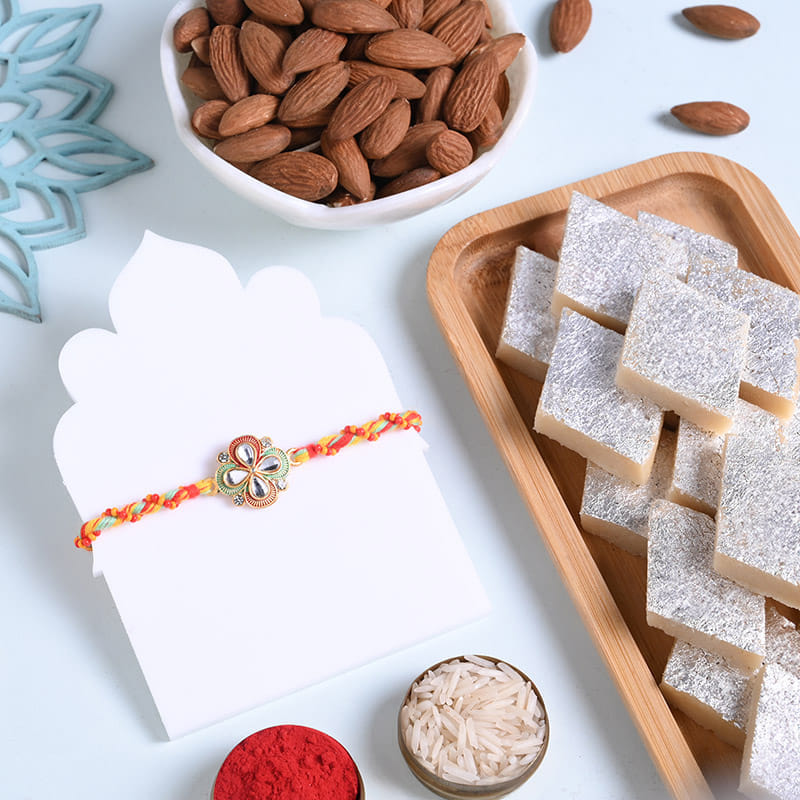 Designer Rakhi With Kaju Katli N Almonds