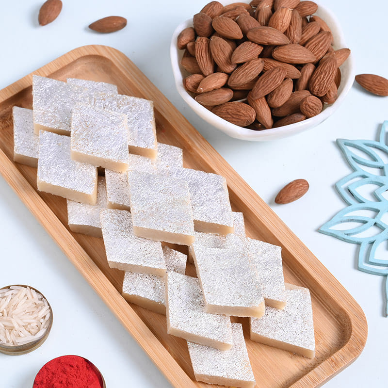 Designer Rakhi With Kaju Katli N Almonds