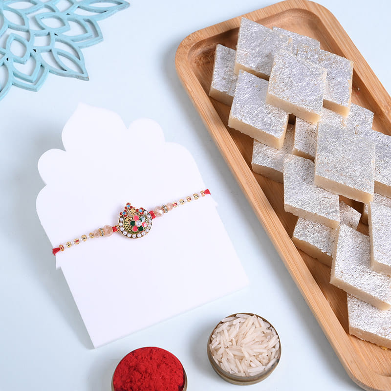 Designer Rakhi With Kaju Katli