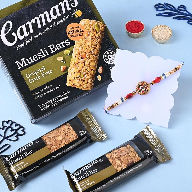 Designer Rakhi With 6 Nutritious Muesli Bars