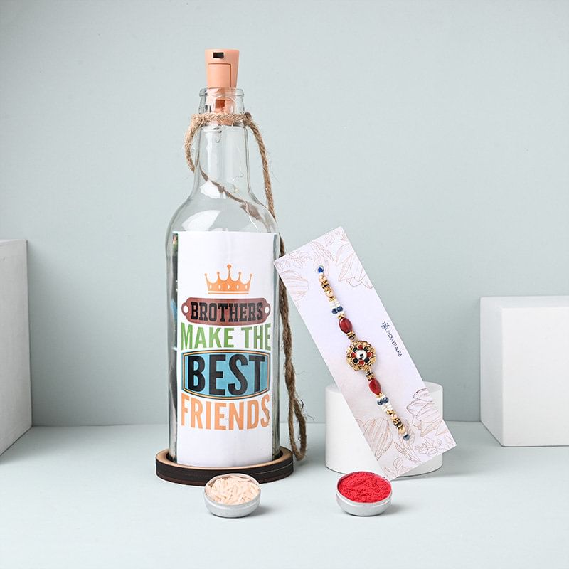 Designer Rakhi With Personalised Hanging Bottle