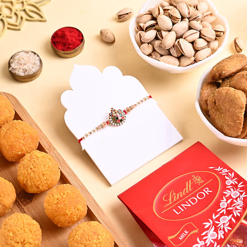 Designer Rakhi With Sweet N Salty Treats