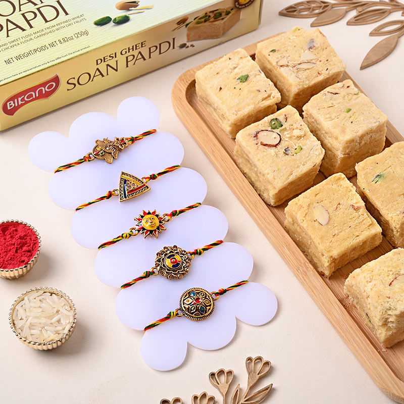 Designer Rakhis And Soan Papdi Combo