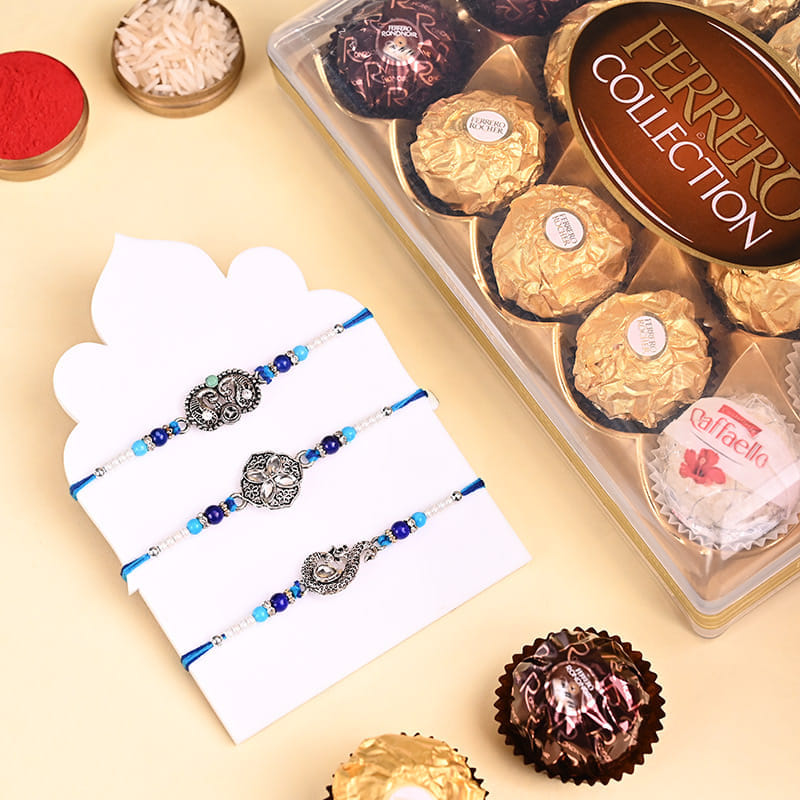 Designer Rakhis Trio Set With Ferrero Collection