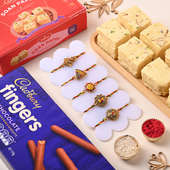 Set of 5 Designer Rakhi With Sweets N Chocolates