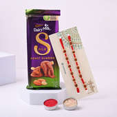 Set of 2 Designer Rudraksh Rakhi with Silk Chocolate