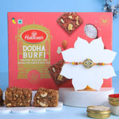 Designer Stone Rakhi With Dodha Burfi