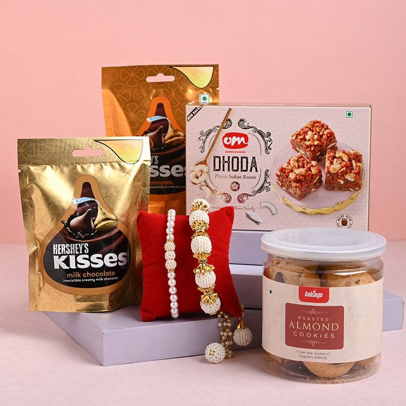 Order Dhoda Chocolates N Cookies With Pearl Rakhi Duo Online in India