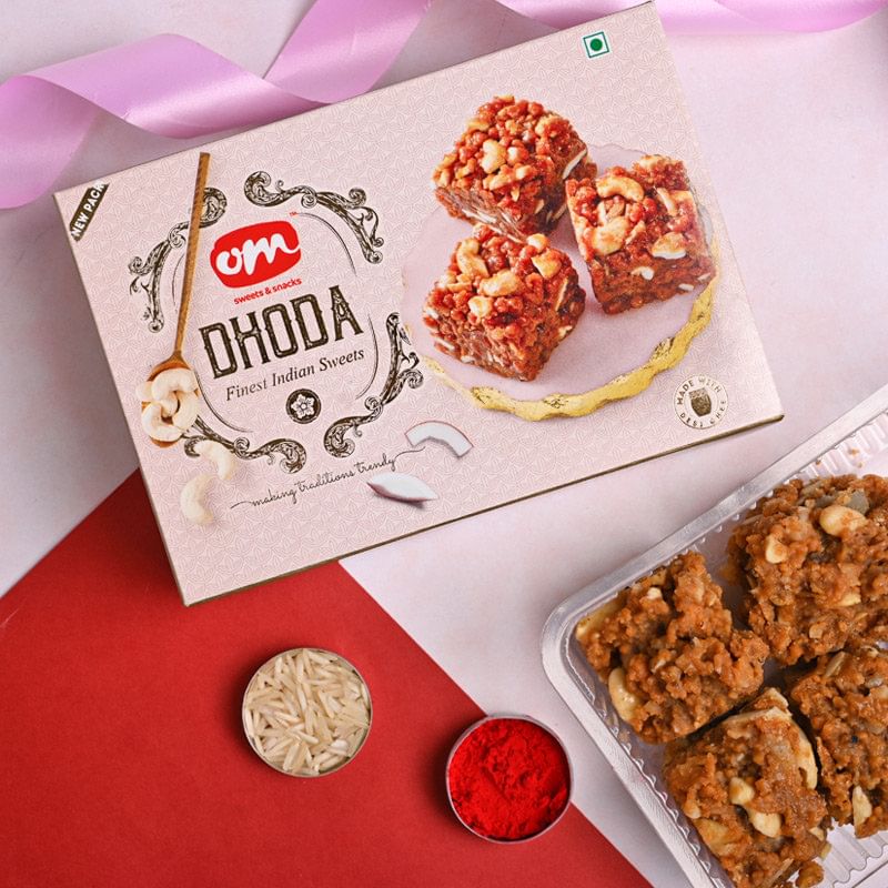 Send Set of 2 rakhi online for Brother - Dhoda Sweet With Rudraksh Beads Rakhi