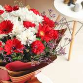Divergent Shades Of Love - Bunch of Daisya, Red Carnations N Gerberas (Top)