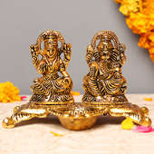 Divine Blessing Set5 Inch Laxmi & Ganesha Metallic Idols with Diya
