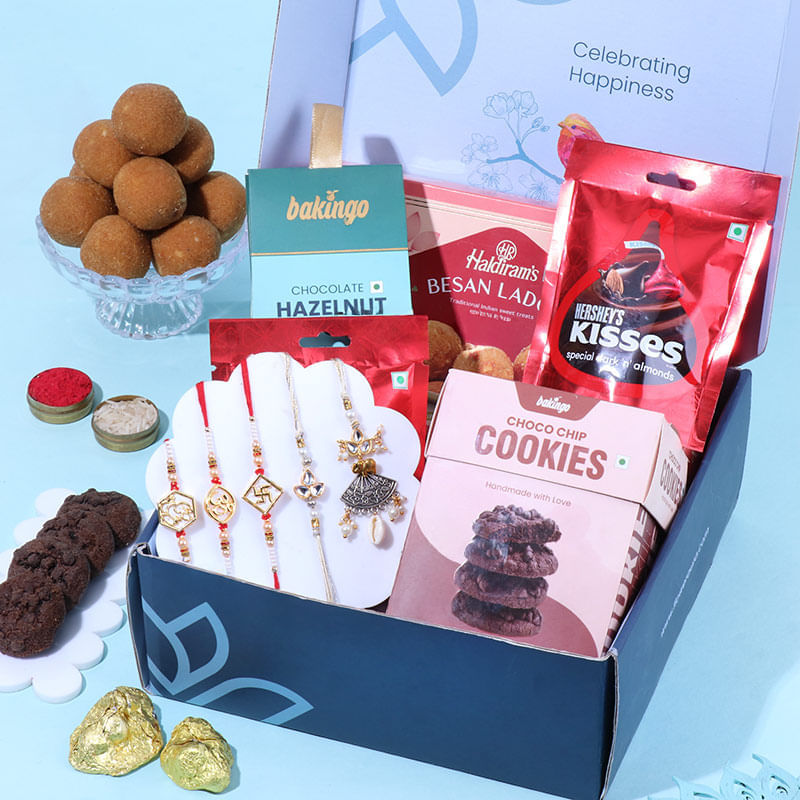 Divine Family Rakhi Set N Chocolates Sweets Hamper