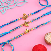 Divine Figures Trio Rakhi Set In Blue-Singapore