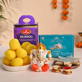 Divine Ganesha Idol With Heavenly Kaju Katli-Australia