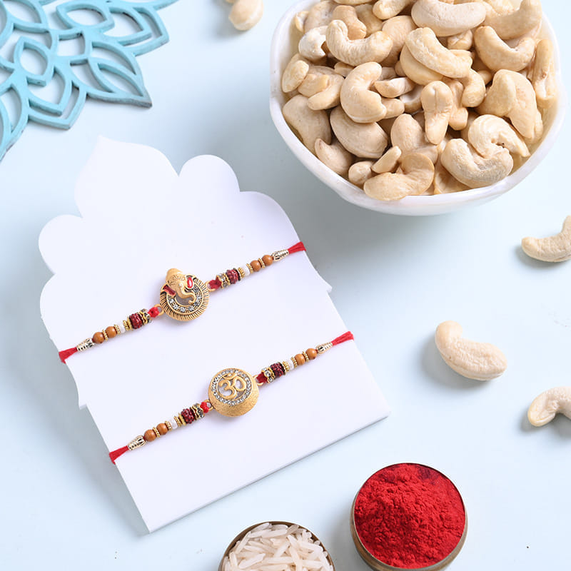 Divine Ganesha N Om Rakhis With Cashews