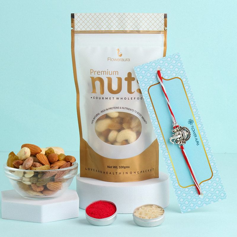 Divine Ganesha Rakhi With Mixed Dry Fruits