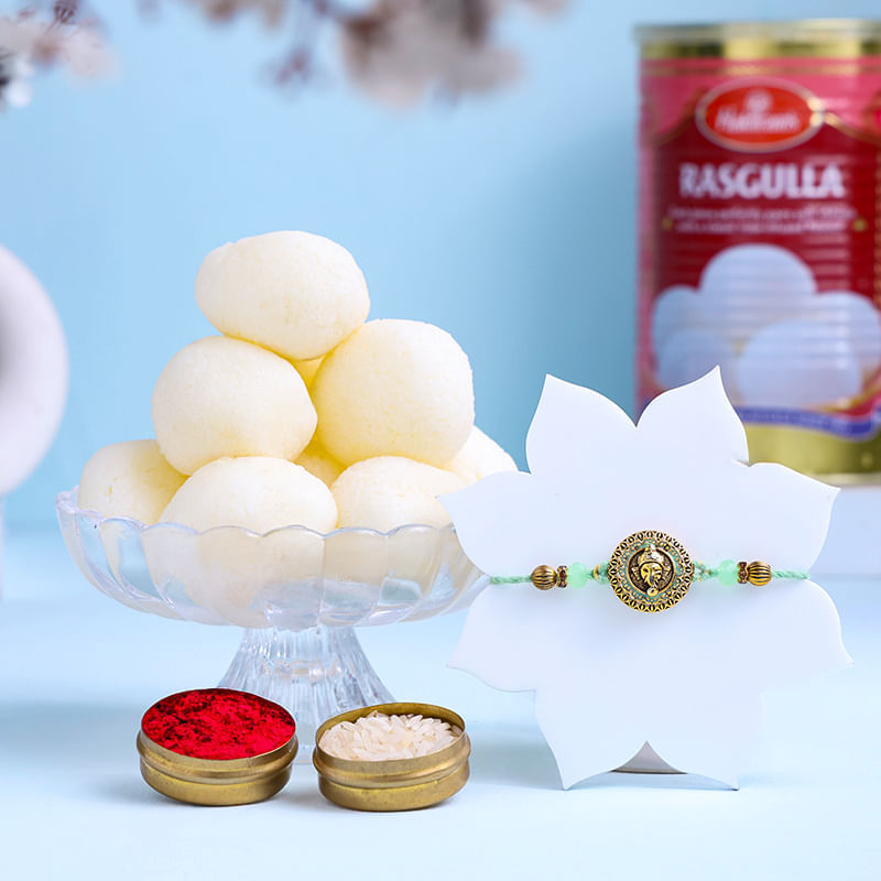 Divine Ganesha Rakhi With Rasgulla