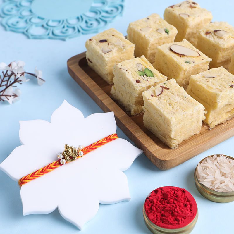 Divine Ganesha Rakhi With Soan Papdi-Australia