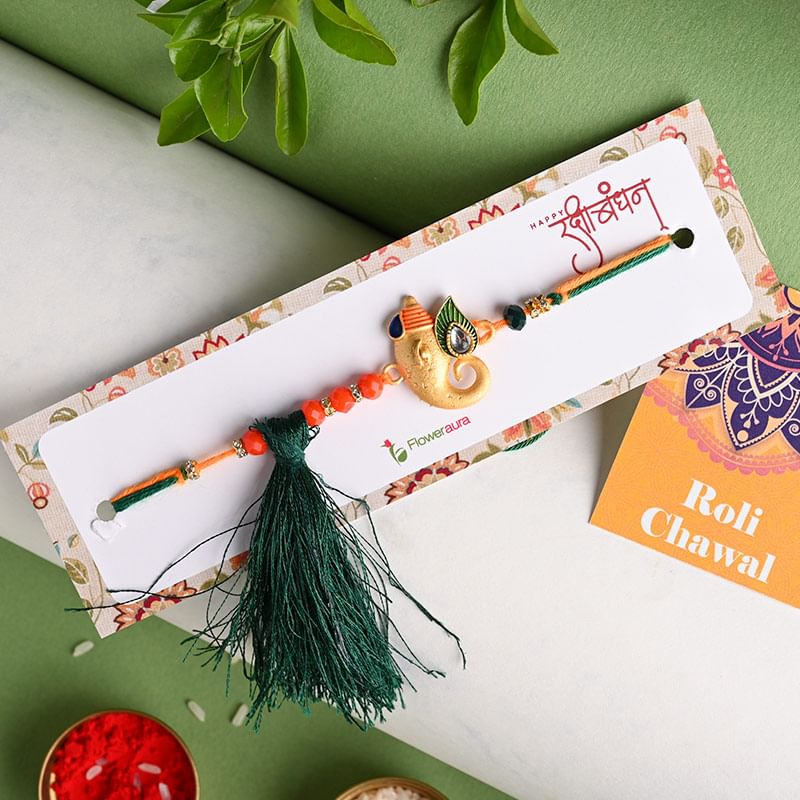 Divine Golden Ganesha Rakhi - Divine Rakhi Online