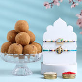 Divine Krishna Rakhi Duo With Besan Ladoos