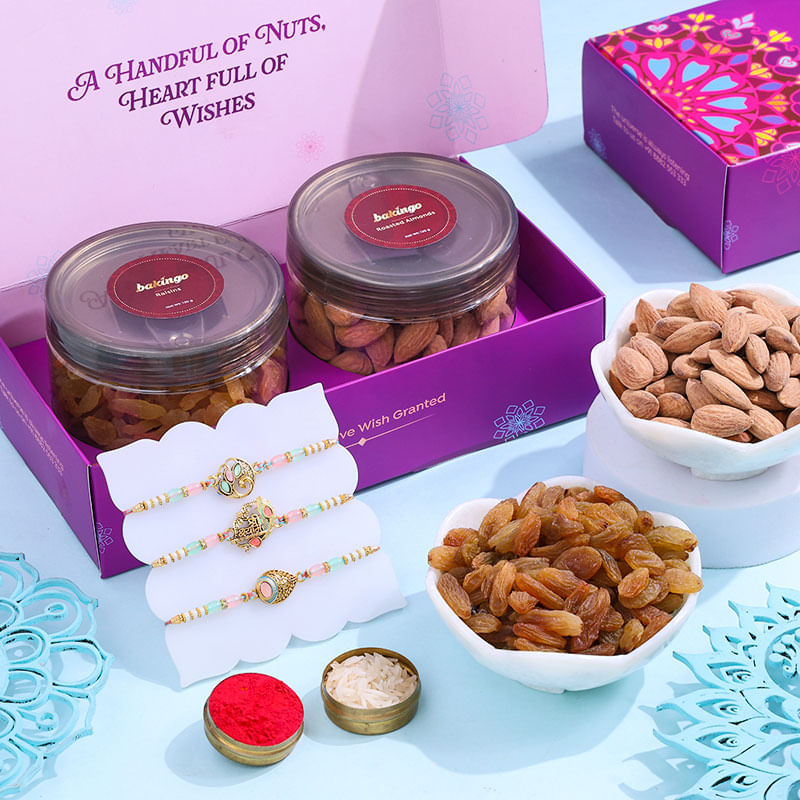 Divine Krishna Rakhi Trio N Almond Raisin Treats