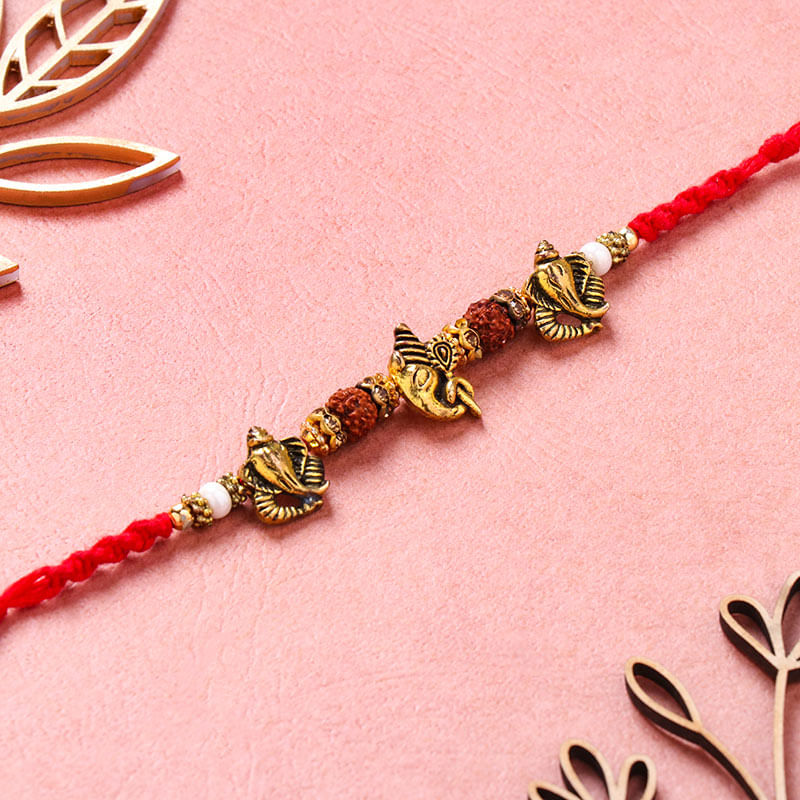 Ganesha N Rudraksha Beads Rakhi for Brother