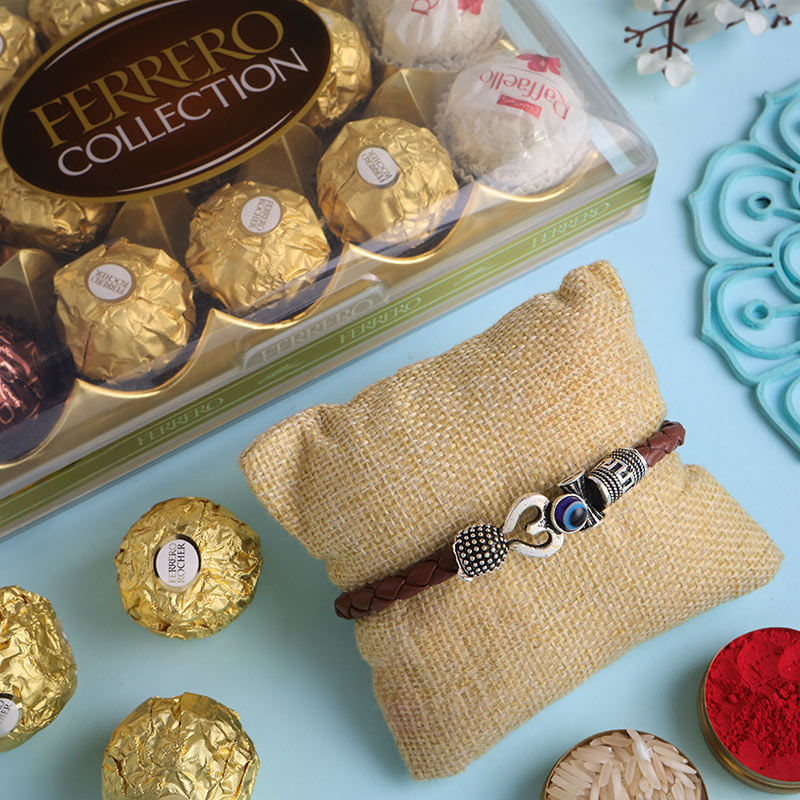 Divine Om Bracelet Rakhi With Chocolates